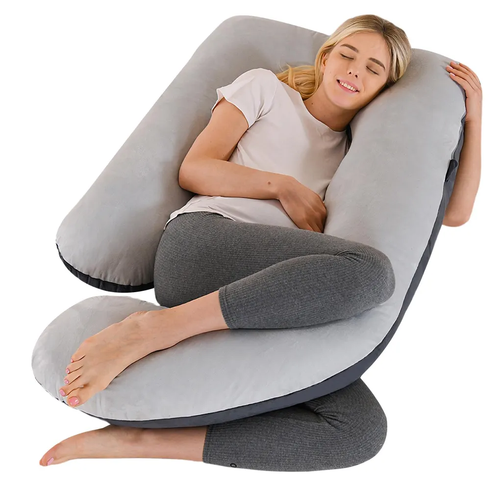 Coussin de grossesse en J extra large avec housse lavable gris noir