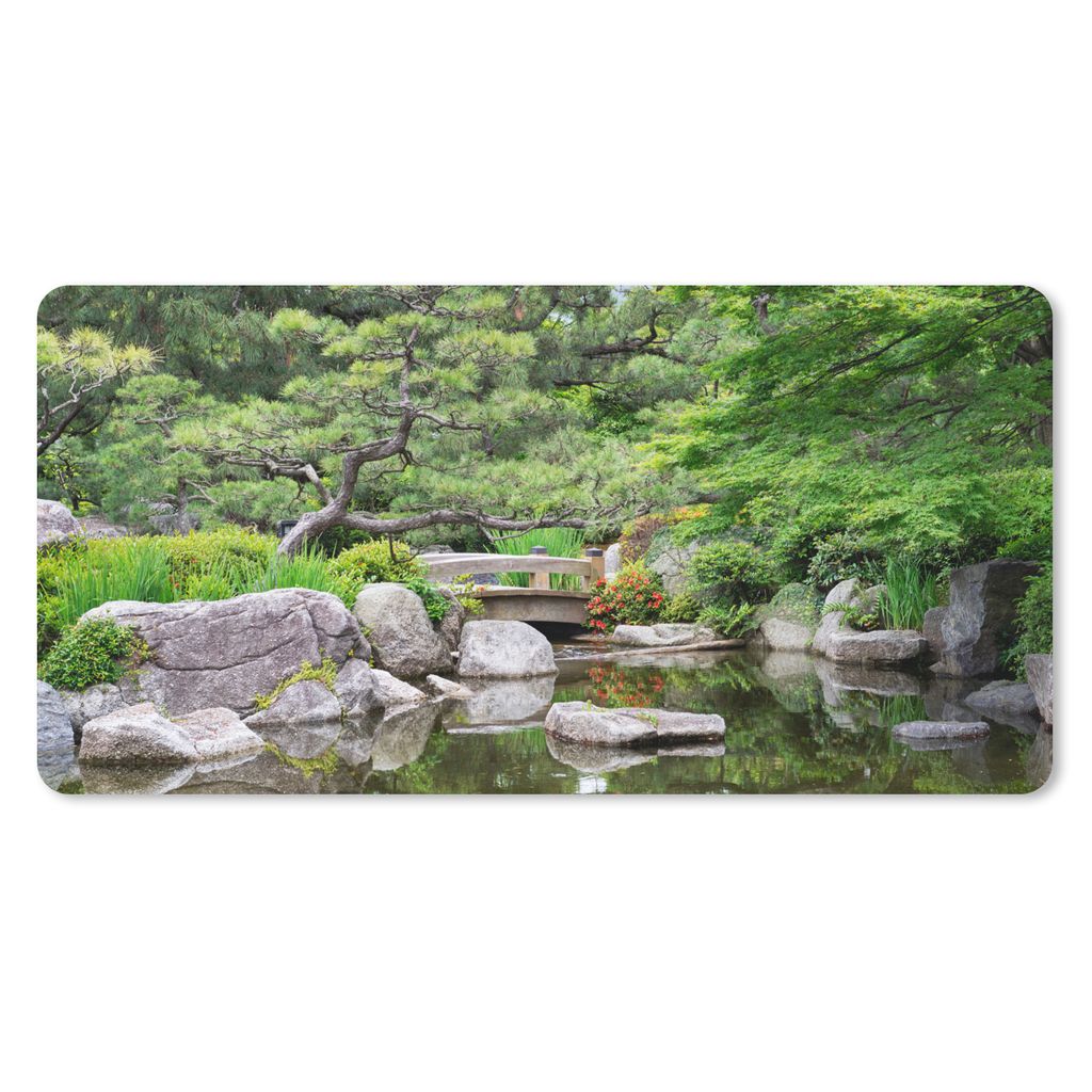 MuchoWow Schreibtischunterlage Japanisch - Natur - Wasser - Steine - Bäume 80x40 cm - XXL Mauspad - Gaming Mauspad