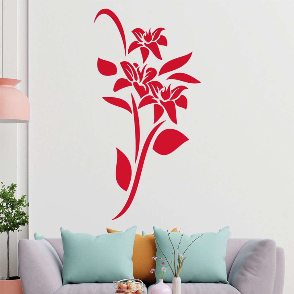 Blumen - Linien Wandtattoo in 6 Größen - Wandaufkleber Wall Sticker - Dekoration, Küche, Wohnzimmer, Schlafzimmer, Badezimmer