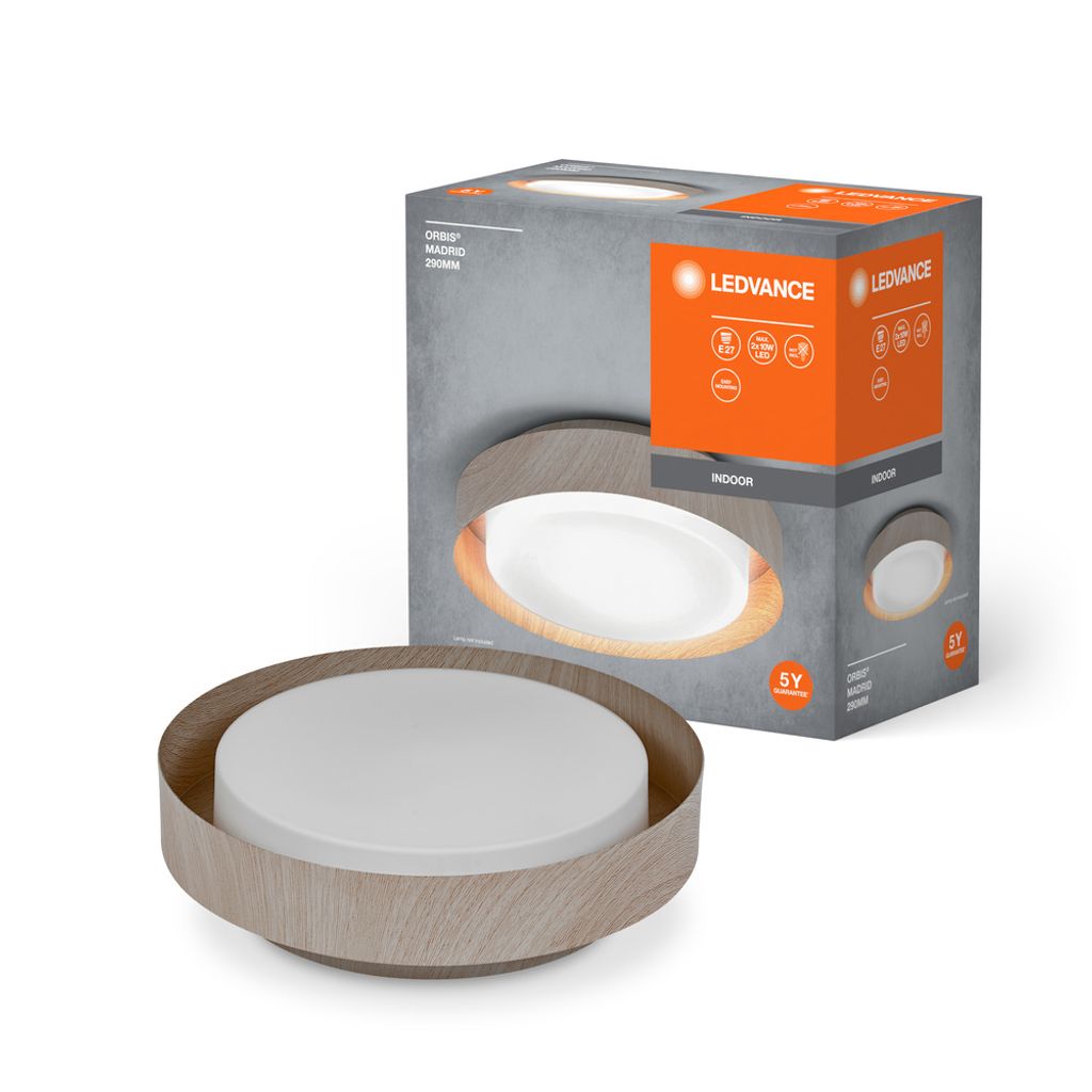 Ledvance LED Deckenleuchte Orbis Madrid Holz Ø29cm max. 2 x Produktbild 