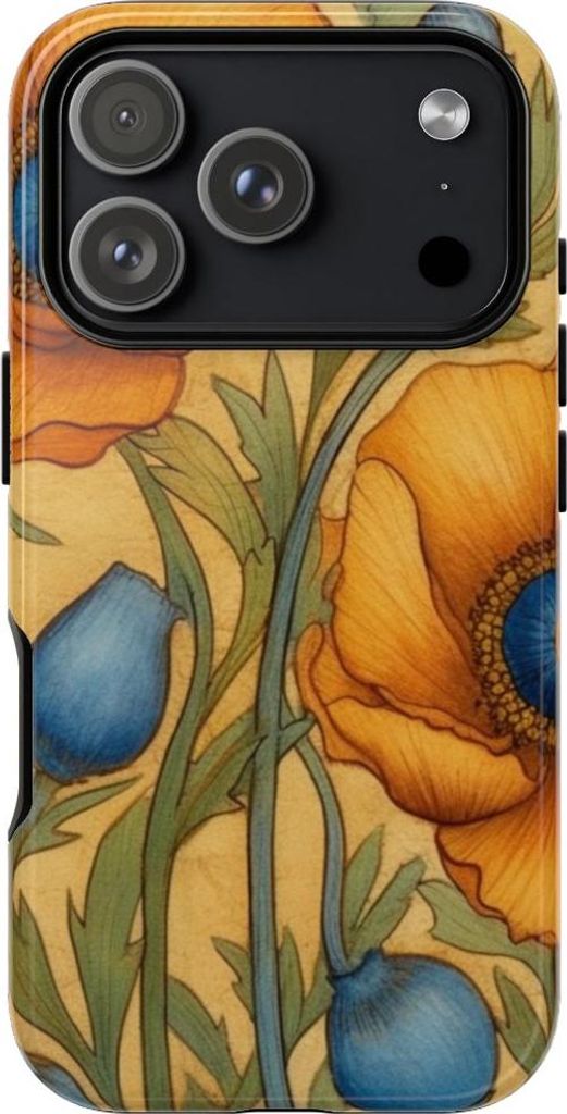 Goldene Mohnblumen mit blauen Akzenten – Hülle Kompatibel mit iPhone 17 Pro