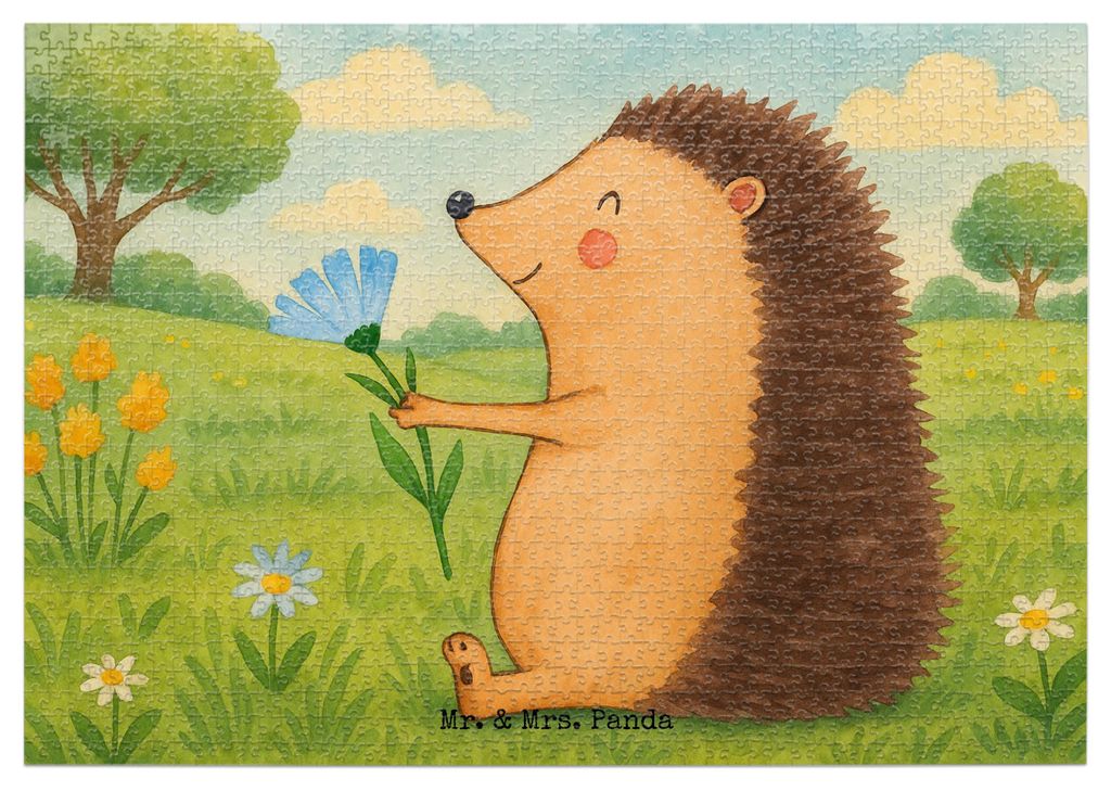Mr. & Mrs. Panda Puzzle Igel Blumen Design 1500 Teile - Weiß - Geschenk, 1000, Lustige Sprüche, Krankheit, krank, Gute Besserung, Krankenhaus, Pu...