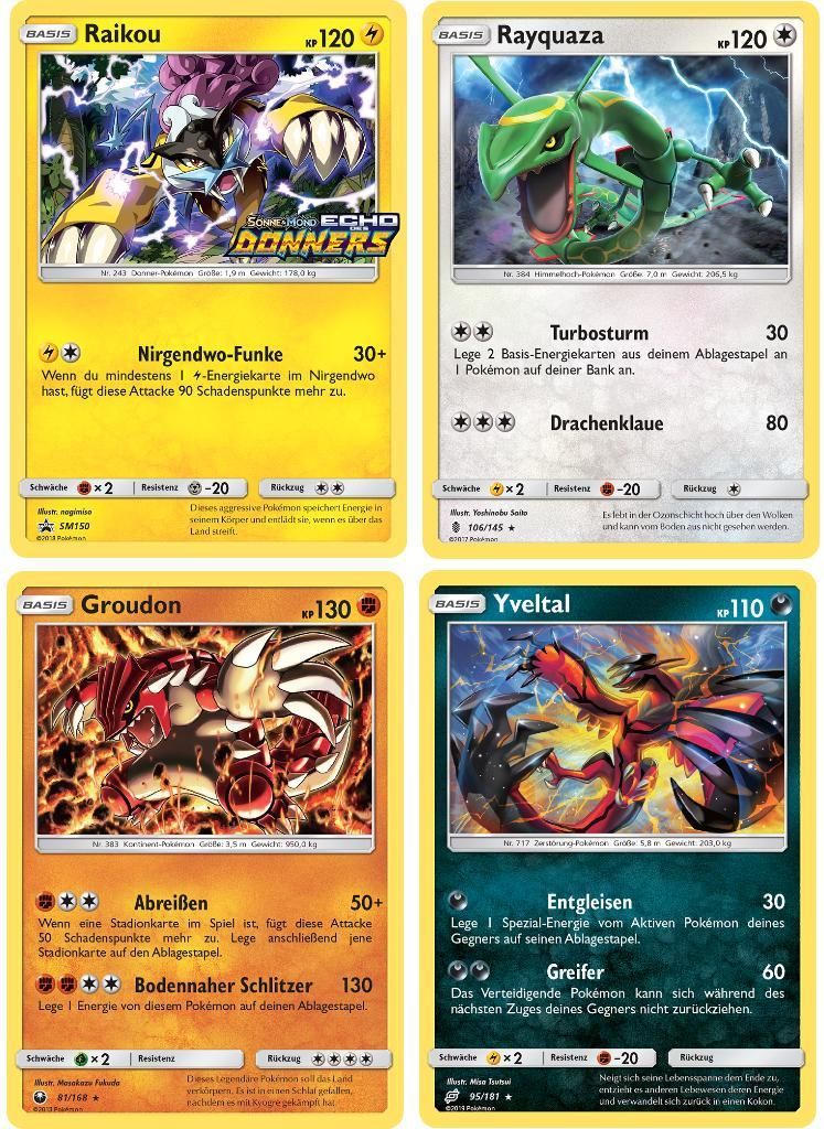 Pokemon Karten Deutsch - 4 verschiedene, legendäre und Produktbild 