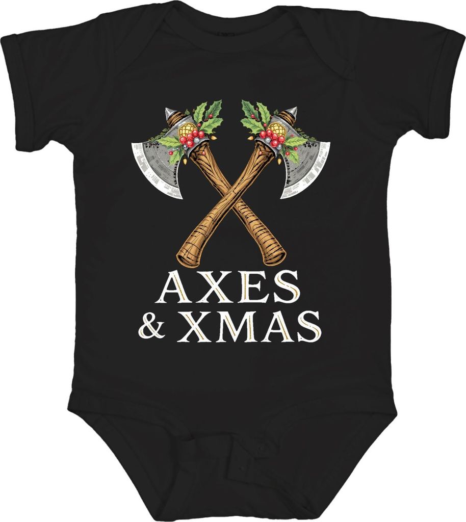 Axes & Xmas Wikinger Axt Weihnachten Geschenk Vintage Unisex Baby Body, Schwarz, 12/18
