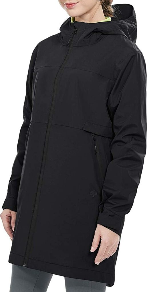 GOPLUS Regenjacke Regenmantel für Damen, wasserdicht aus Nylon mit Kordelzug & Reißverschluss, atmungsaktiver Mantel zum Wander Outdoor Schwarz M