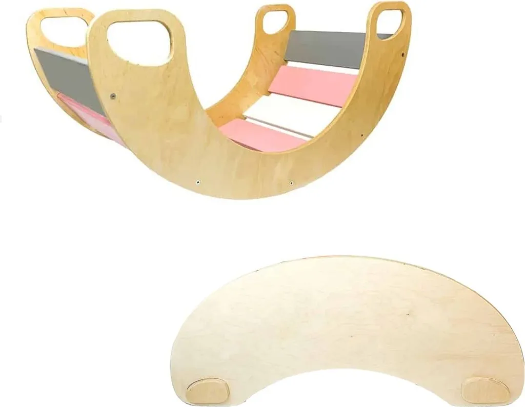 Dondolo in legno Sunny rosa-grigio + tavolo