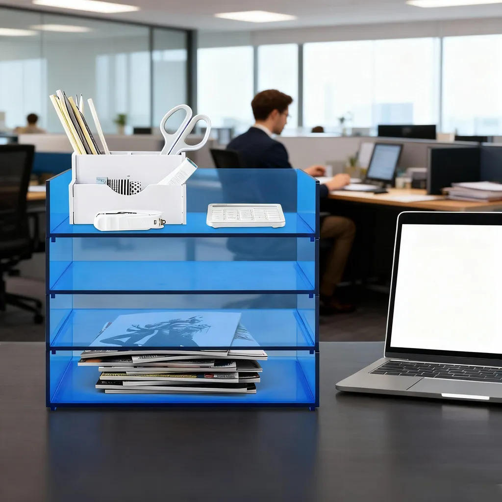 Support de classement A4 pour bureau en acrylique avec 4 compartiments