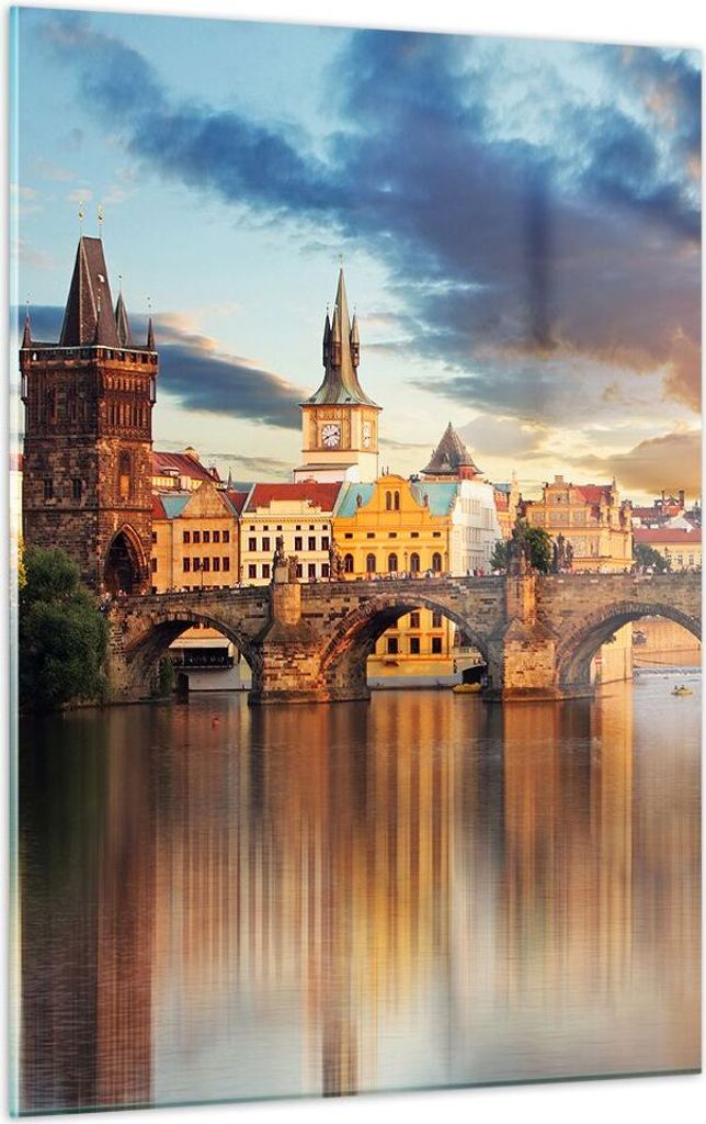 Bilder auf glas - Einteilig - Prag brücke geschichte fluss - 50x70cm - Glasbilder - Wandbilder - Bilder - Wanddekoration aus Glas - Glas Bilder - ...