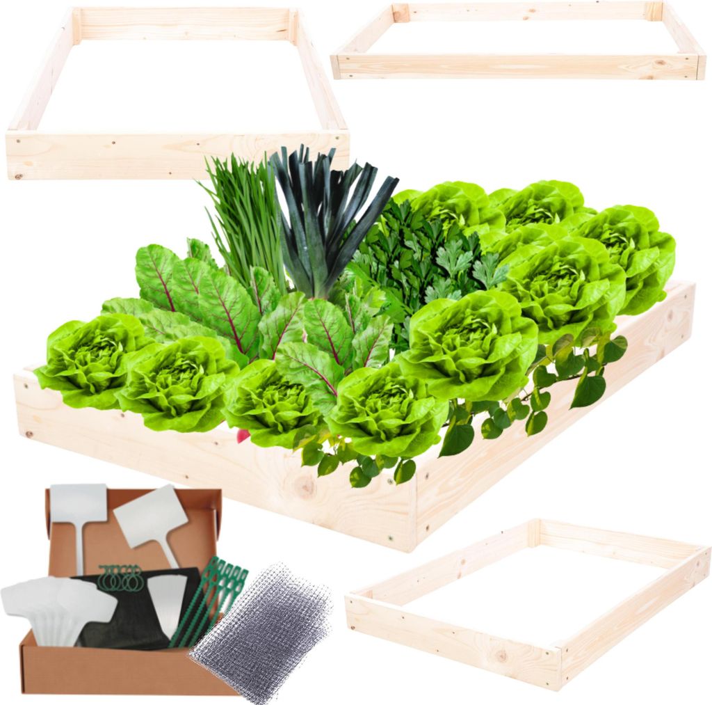 MODO24 Hochbeet Holz, Pflanzkasten, Massivholz, Kiefer, Kräuterbeet, Blumenkasten, Garten, Terrasse, 9x90x30 cm, Natur, ZP09