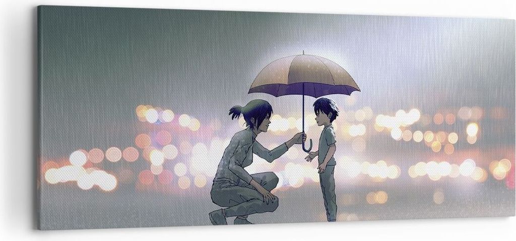 Bild auf Leinwand - Leinwandbild - Einteilig - Manga Regenschirm Hilfe - 120x50cm - Wand Bild - Wanddeko - Wandbilder - Leinwanddruck - Bilder - Wa...