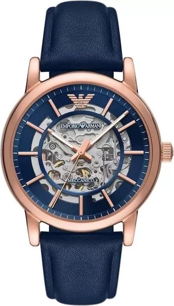 Armani Damen Quarz Uhr ty198470 Marineblau, 43 mm, Lederarmband, Edelstahlgehäuse, 50m Wasserdicht