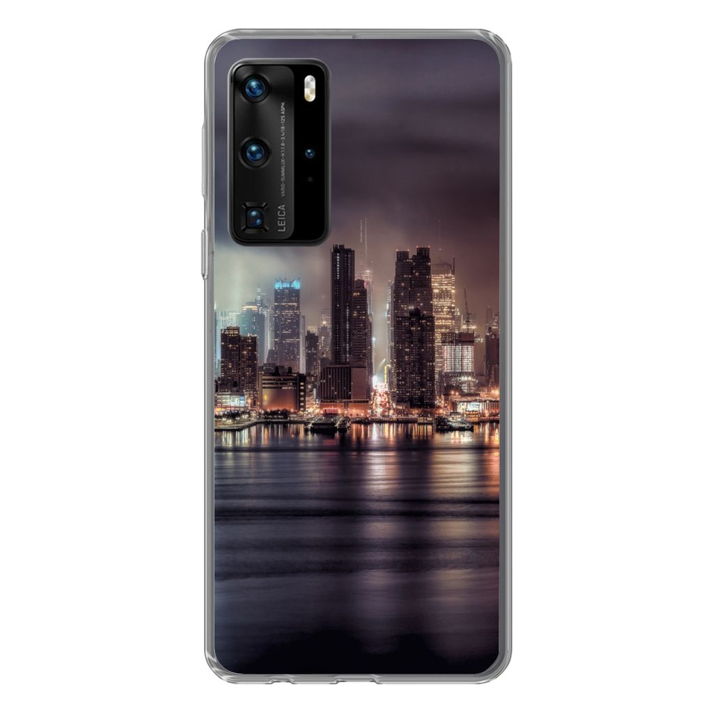 MuchoWow Handyhülle Schutzhülle Hülle für Huawei P40 Pro New York - Sturm - Skyline Silikon Softcase Handy Hülle - Schutz