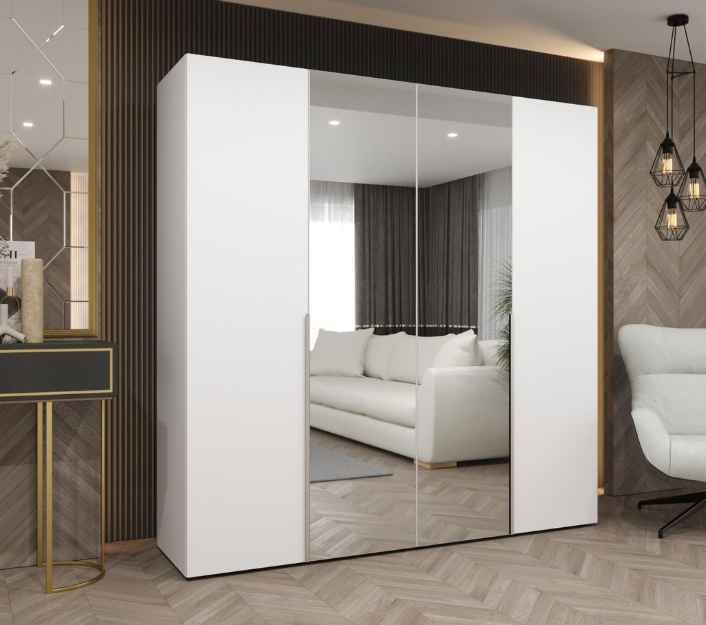 Kleiderschrank 200 cm ASUDA mit Spiegeln - weiß/Kaschmir