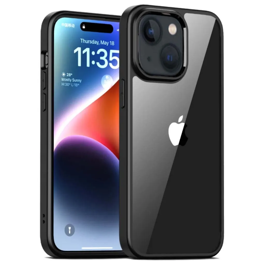 Smartphonica Custodia per iPhone 15 Plus con retro trasparente in TPU - Nero