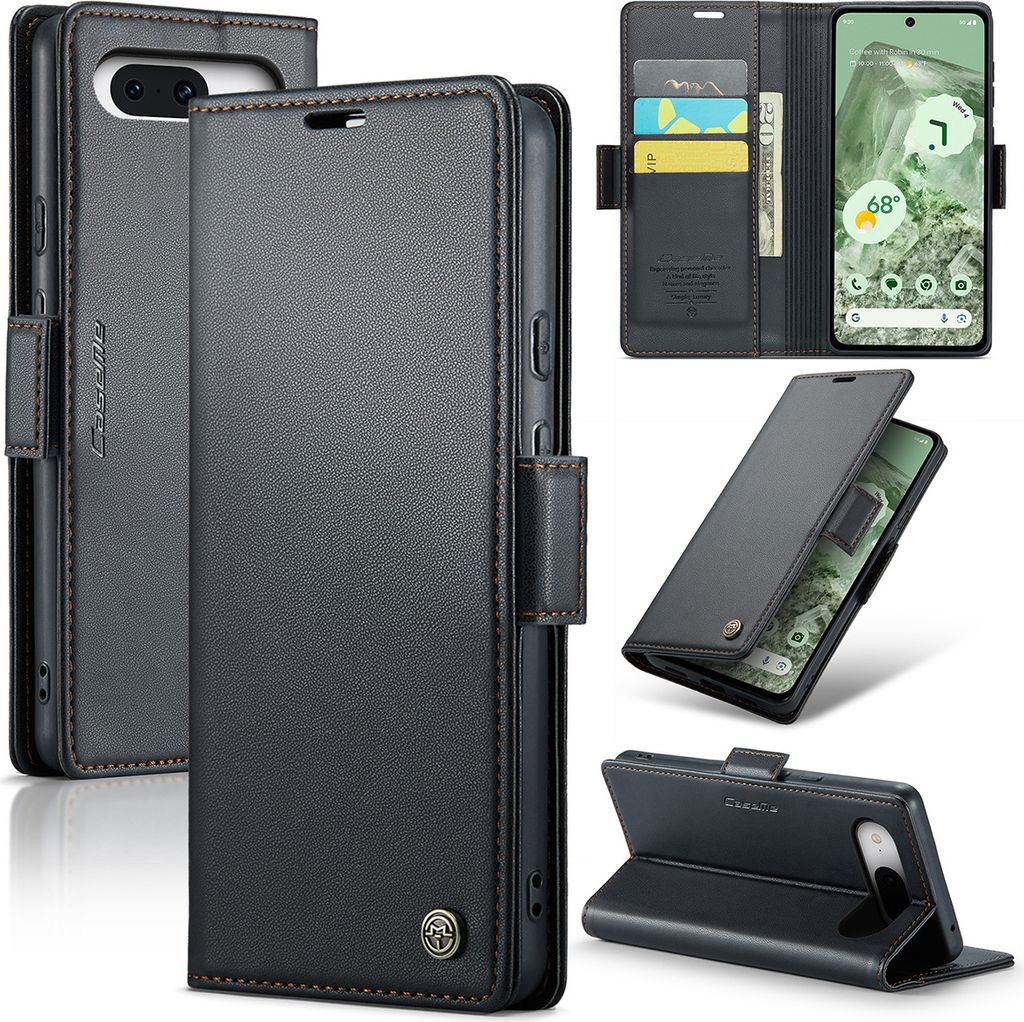 Google Pixel 8A Hülle, Leder Brieftasche Kartenfach Schutzhülle mit Standfunktion für Google Pixel 8A Schwarz