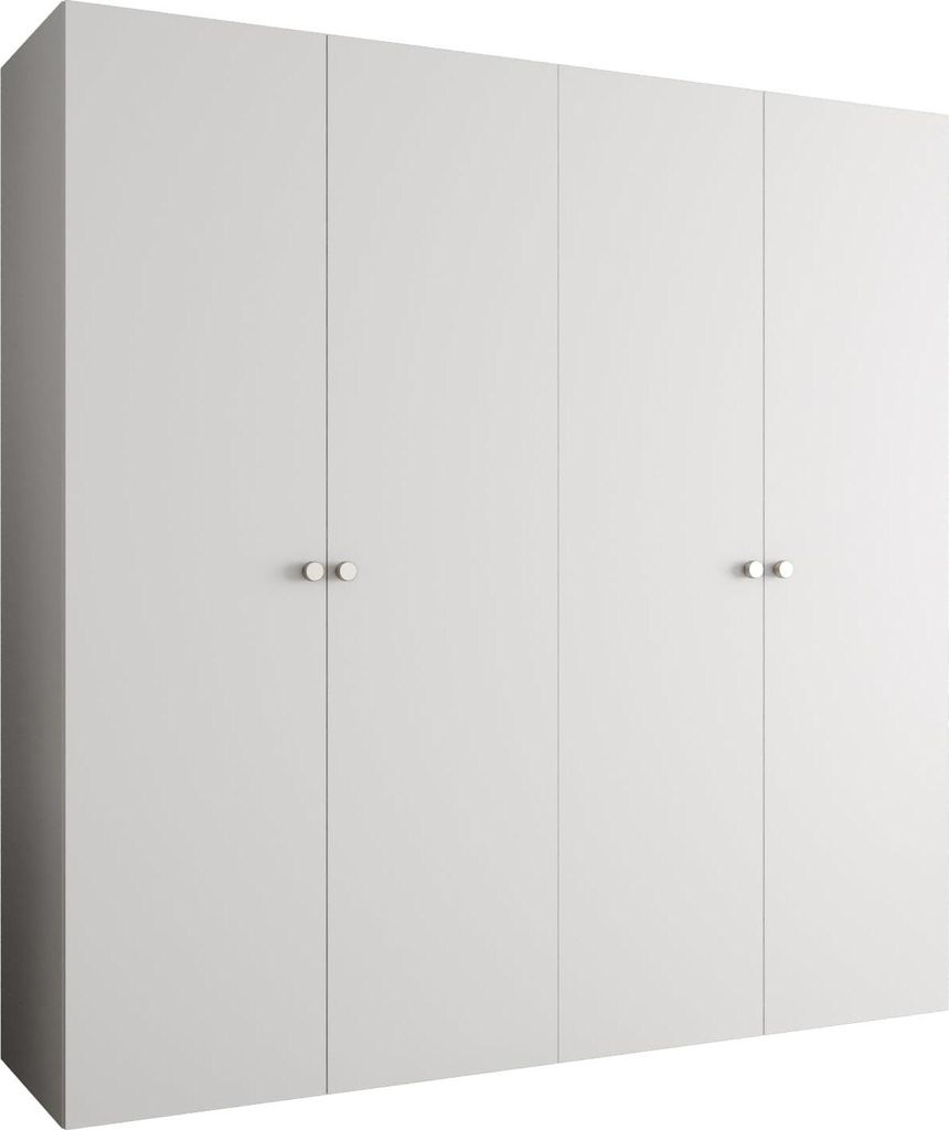 MEBLE KRYSPOL Schrank 200x202x52 cm mit Kleiderstange, 4xTür, PARMA, Weiß, Griff Silber