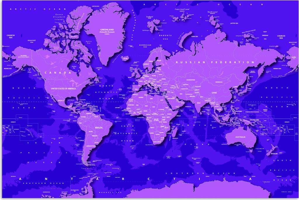 MuchoWow Poster Weltkarte - Stabil - Violett 180x120 cm - Fotoplakat