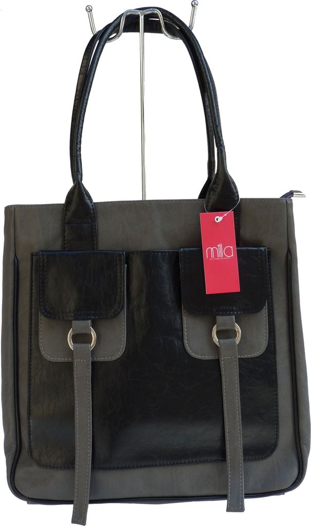 Milla Tasche, Kunstleder grau/schwarz Handtasche Fashion Handtaschen für Frauen Schulter Taschen Messenger Tote Taschen