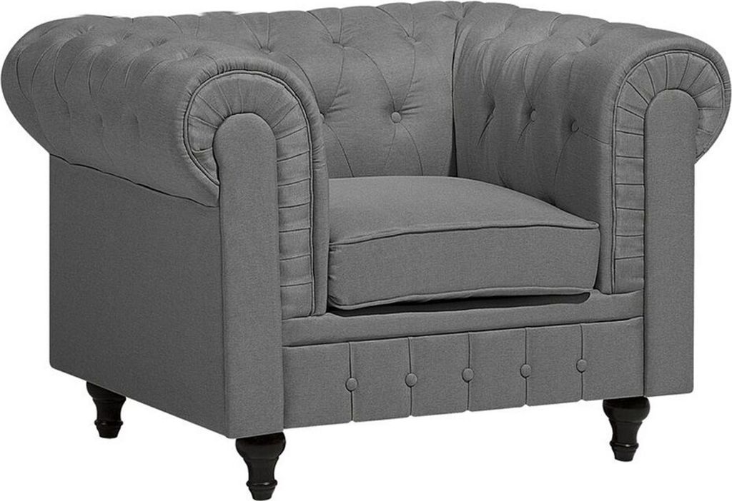 BELIANI Sessel Grau Polsterbezug Eukalyptus XXL Size Chesterfield-Stil Wohnzimmer