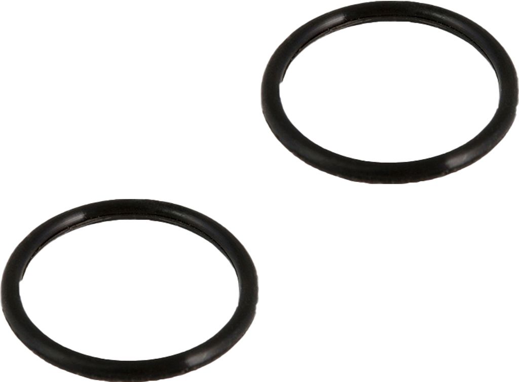 Two black O-rings on a white background.