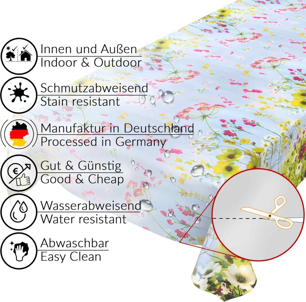 Tischdecke Wachstuch Blumen Grün Robust Wasserabweisend Breite 140 cm Länge 160 cm