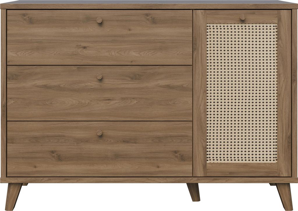Furniture24 Kommode Glenkeen Glkk223 Sideboard - Valencia Eiche / Wiener Rattangeflecht