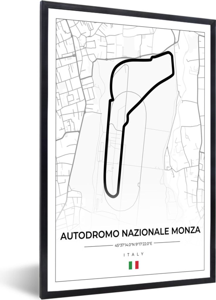 MuchoWow Gerahmtes Poster Rennsport - F1 - Rennstrecke - Italien - Autodromo Nazionale Monza - Weiß 60x90 cm - Poster mit Schwarzem Bilderrahmen...
