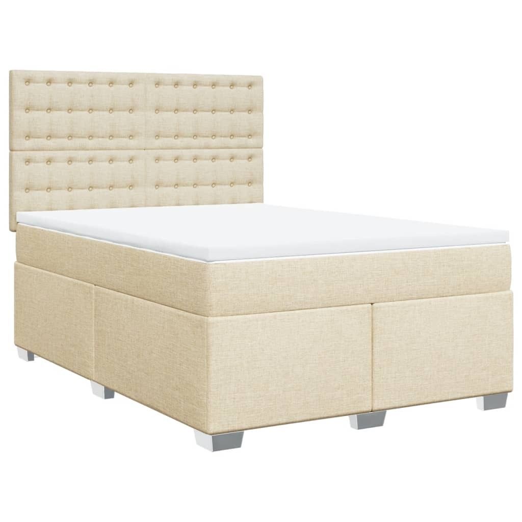 vidaXL Boxspringbett mit Matratze Creme 140x190 cm Stoff
