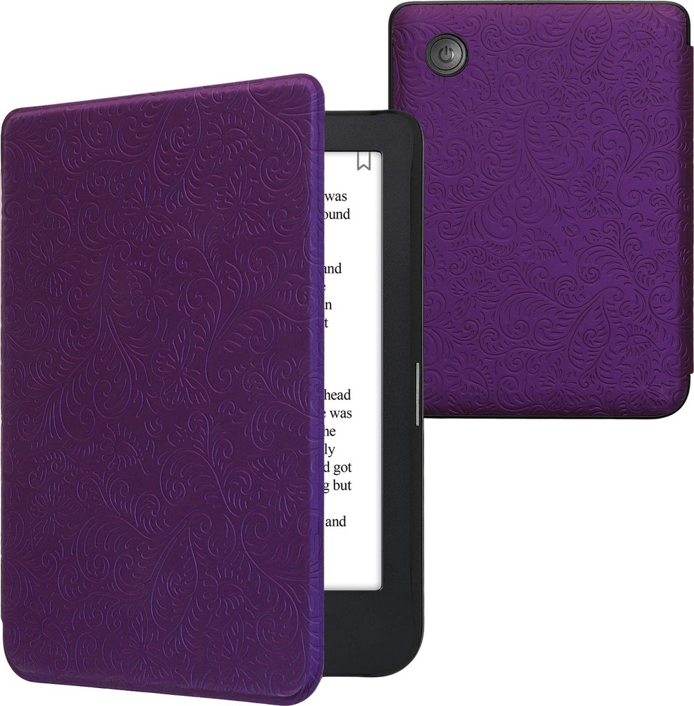 kwmobile Klapphülle kompatibel mit Kobo Clara 2E / Tolino Shine 4 Hülle - eReader Case - Geprägte Blumen Violett