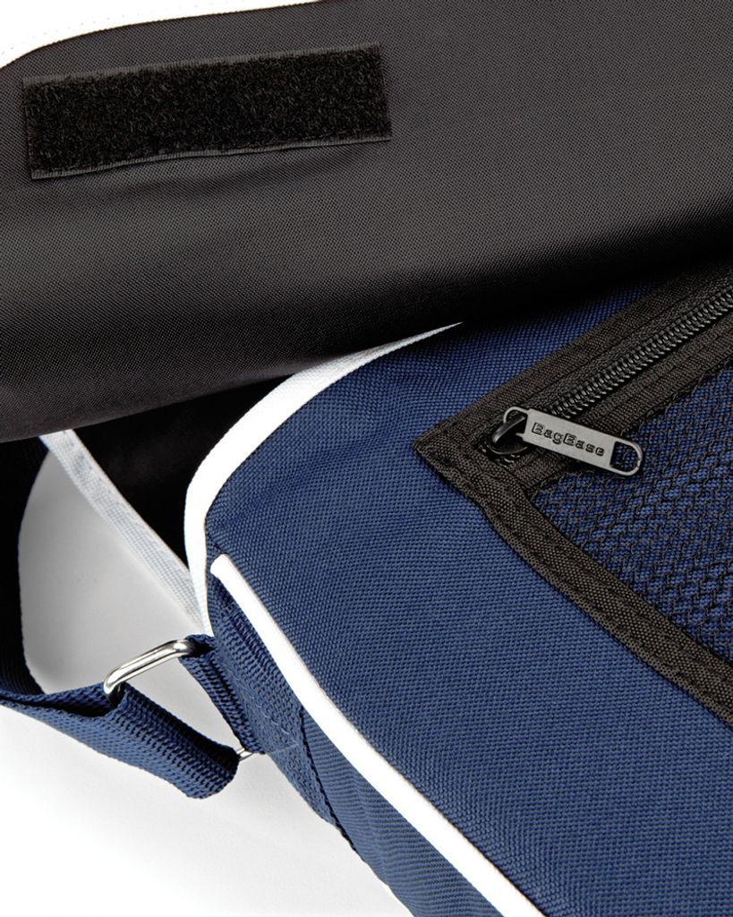 BagBase BG71 | Retro Messenger Umhängetasche | 40 x 30 x 10 cm - Farbe: French Navy/White - Größe: 40 x 30 x 10 cm