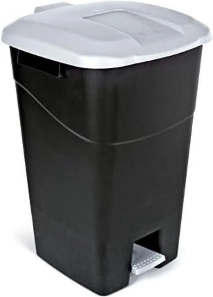 Poubelle 60 litres robuste à pédale - Coloris gris et noir anti-traces