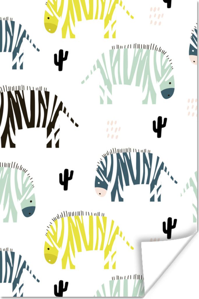MuchoWow Poster Zebra - Kaktus - Weiß 60x90 cm - Wanddekoration