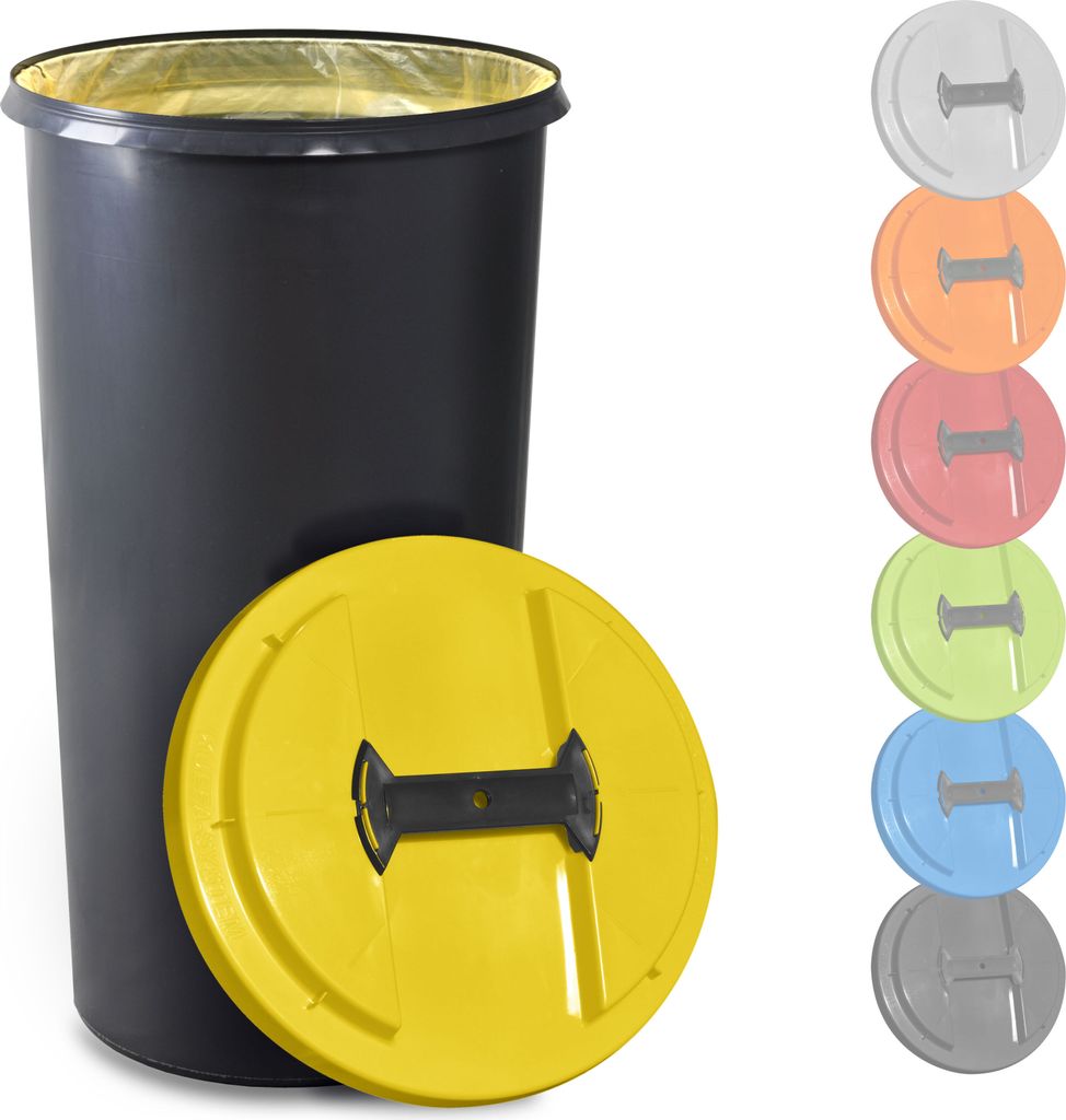 KUEFA BSC 60 Liter Müllsackständer, Mülleimer, Sammelbehälter mit Deckel und Befestigungsring für Gelben Sack (Gelb)