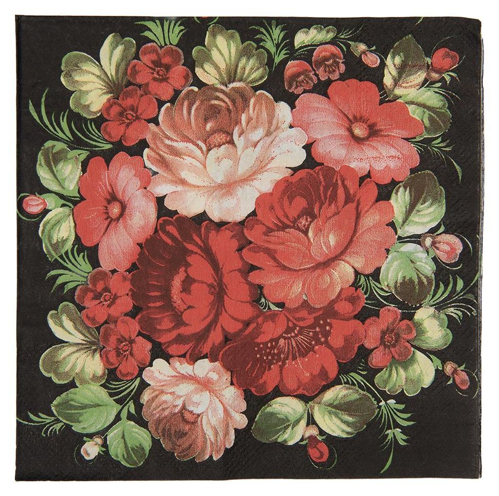 Clayre & Eef Servietten Papier 20er Set 33x33 cm Schwarz Papier