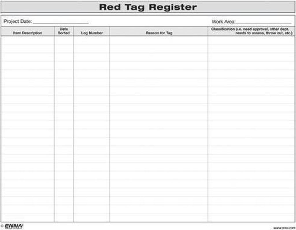 5S Red Tag Register Form