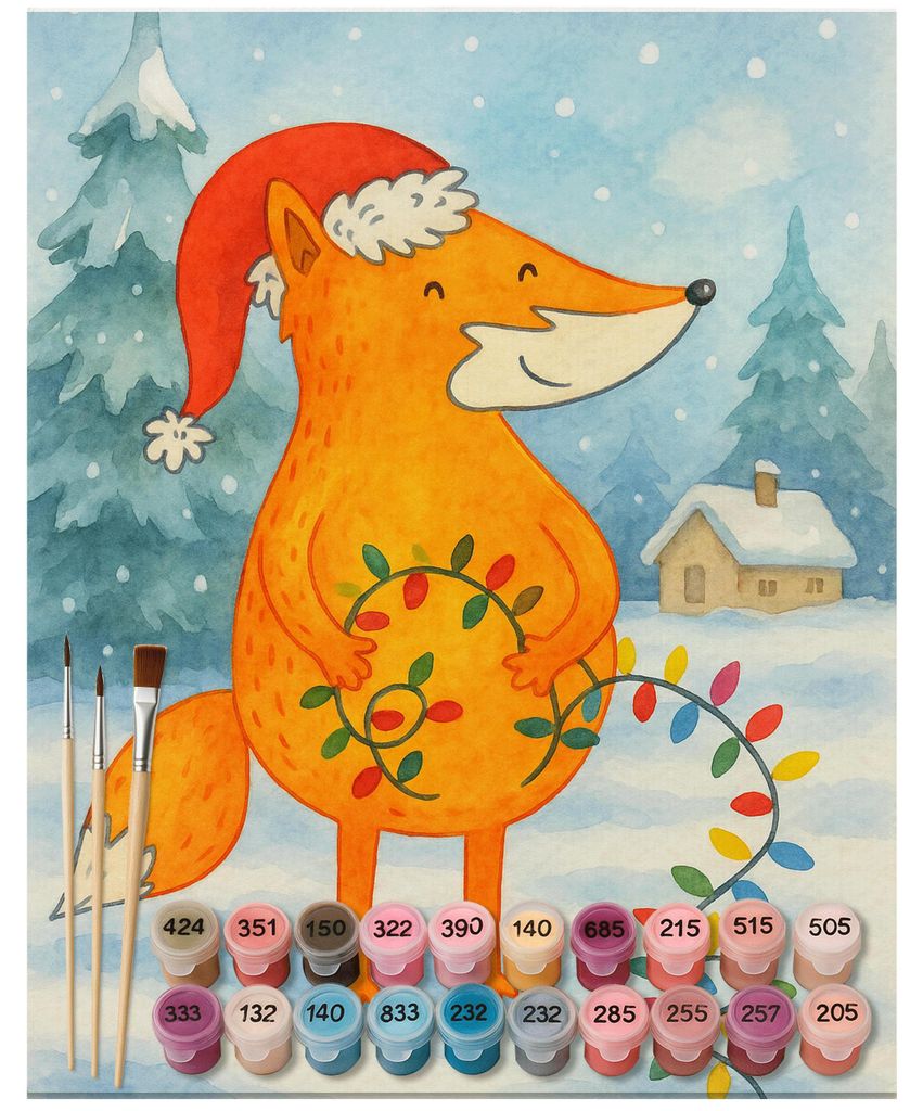 Mr. & Mrs. Panda Malen nach Zahlen Fuchs Weihnachten Design 40 x 50 cm Ohne Rahmen - Weiß - Geschenk, leinwand malerei, diy set, Nikolaus, Weihnac...