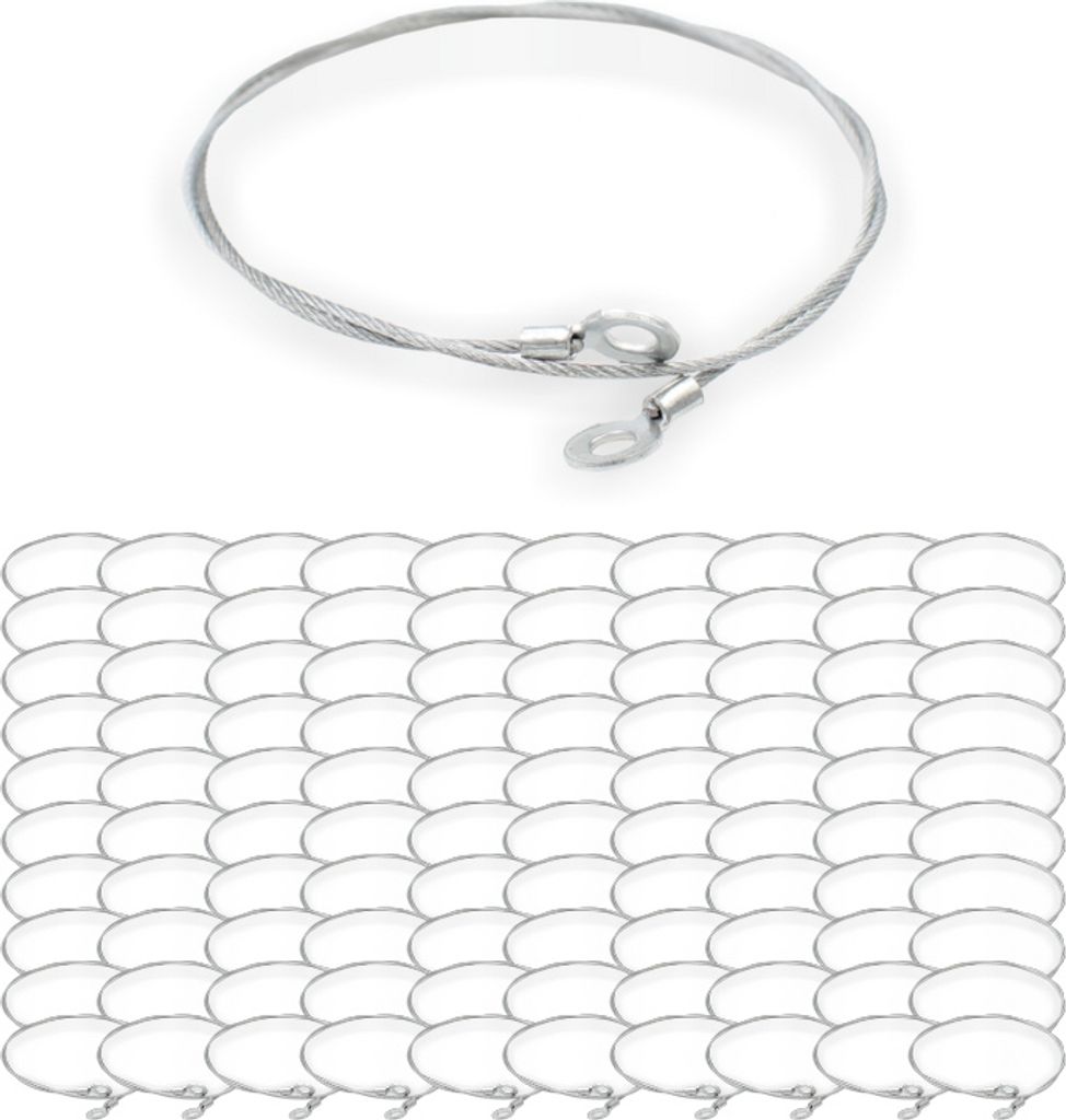100x Drahtseil Ø 1,5 mm, 7x7, mit beidseitigem Ringkabelschuh Ø 5 mm Öse | Länge 170 mm