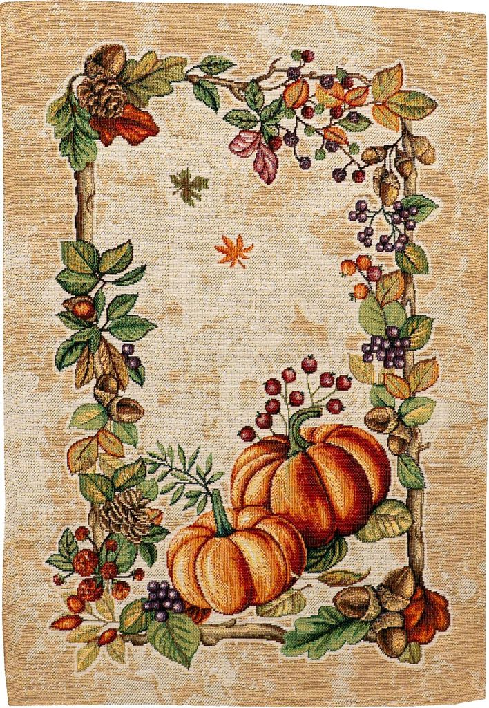 Tischdeckchen Herbst 33 x 45 cm mit gewebtem Kürbismotiv Gobelin-Art