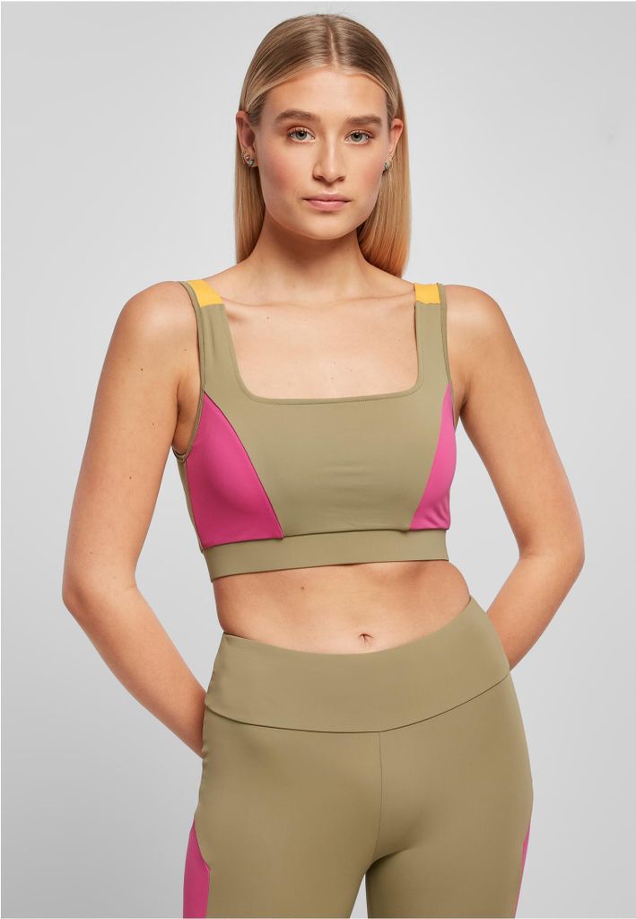 Urban Classics TB5017 | Ladies Color Block Bra Damen Sport-BH - Farbe: khaki/brightviolett/magimango - Größe: XS