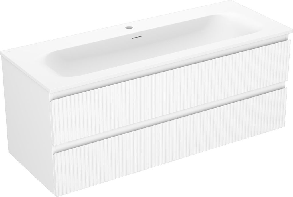 Mexen Rivel Badezimmermöbel 120 cm mit Waschbecken Vela, 2 Schubladen, gerillt, weiß matt - 91A20-12047-2-BFF01-W23M01