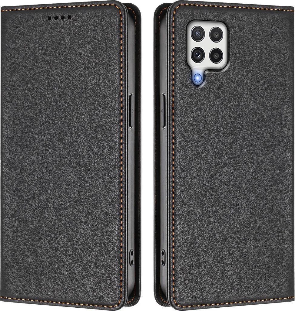 Handyhülle für Samsung Galaxy A22 4G, Kunstleder Klapphülle Stoßfeste Magnetische Hülle mit Ständer Schwarz