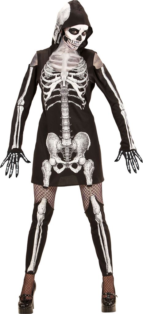 Skelettlady Kleid mit Kapuze S Produktbild 