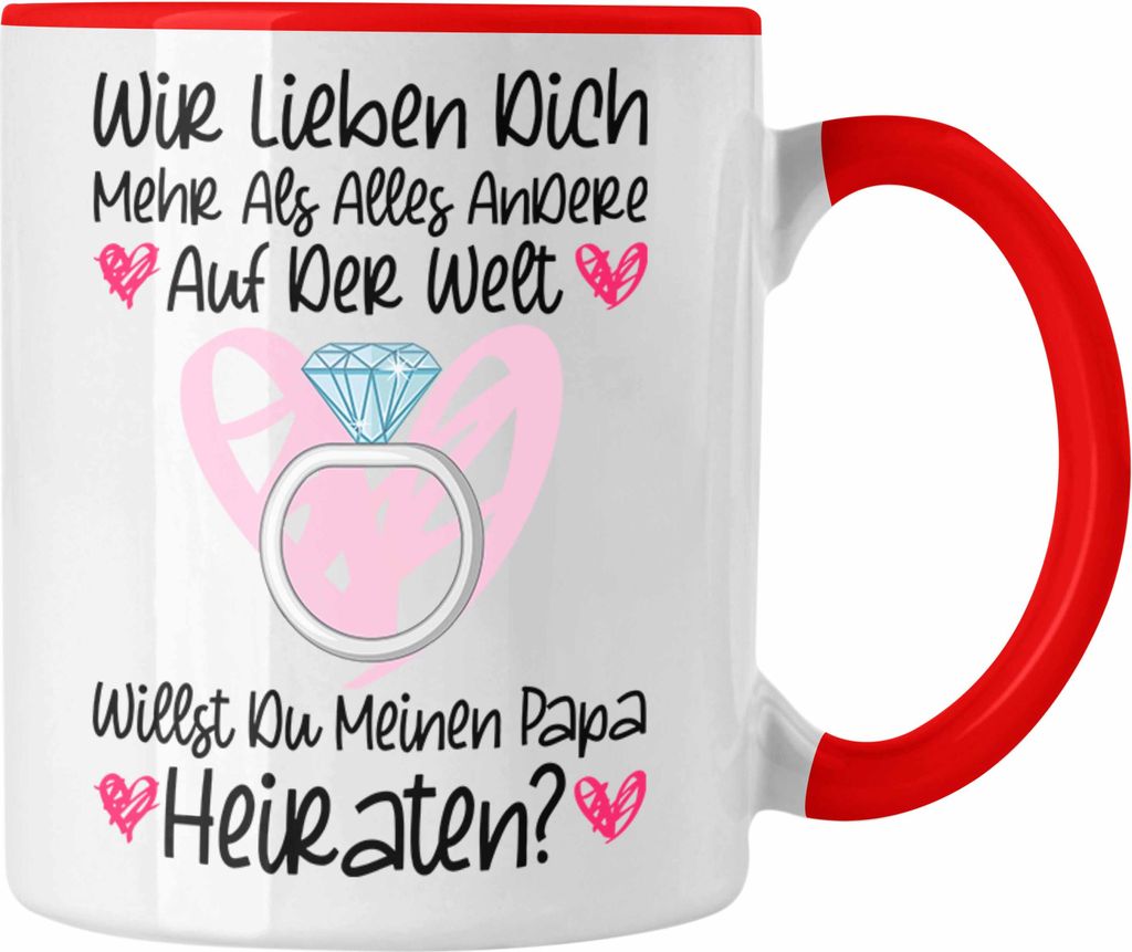 Trendation - Heiratsantrag Ideen Überraschung Mann Frau Heiratsantragsgeschenk Gechenke Tasse Verlobung Heiraten Kinder Lustig (Rot)