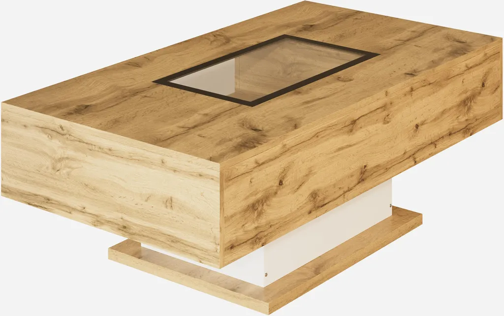 Table basse rectangulaire moderne LED en bois et verre avec rangements - 9