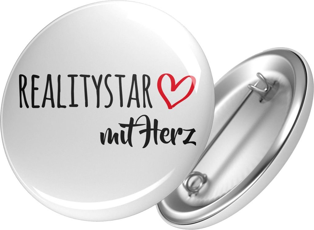 Huuraa Button Ralitystar mit Herz 59mm rund mit Sicherheitsnadel Ansteckbutton Geschenkidee