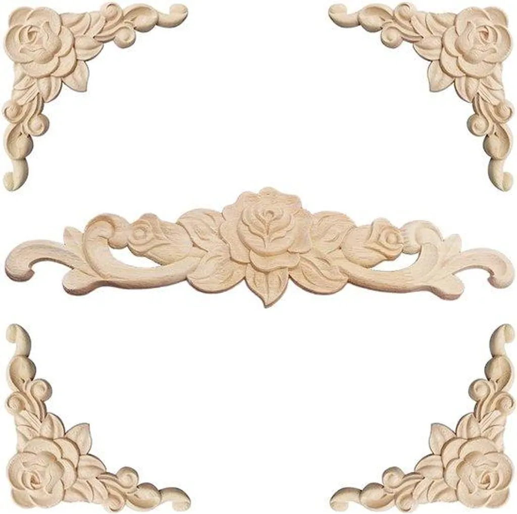 Appliques en bois pour meubles - Lot de 5 moulures sculptées artisanales