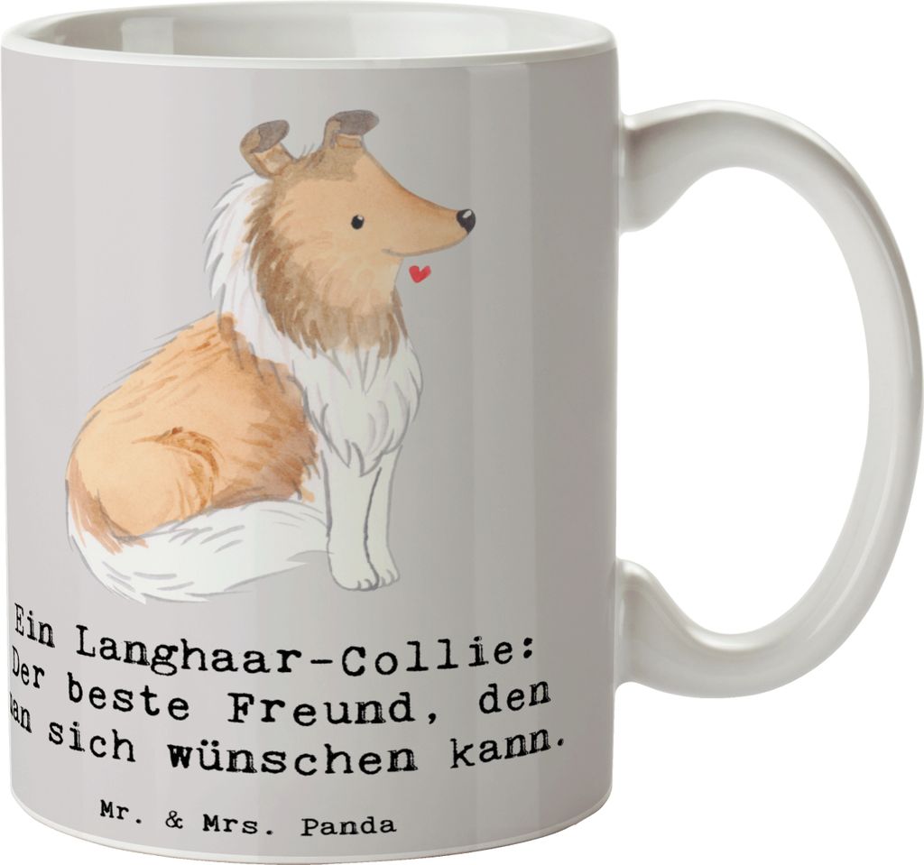 Mr. & Mrs. Panda Trinkbecher Langhaar Collie Freund - Grau Pastell - Geschenk, treuer Begleiter, Hunderasse, Kaffeetasse, Tasse, Hunde, Becher, Tee...