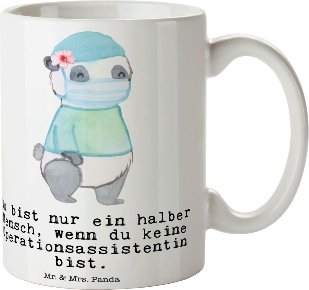 Mr. & Mrs. Panda Tasse Operationsassistentin Herz - Weiß - Geschenk, OTA, Spruch, Ausbildung, Becher, Kaffeebecher, Lustig, Geschenktasse, Kaffeet...