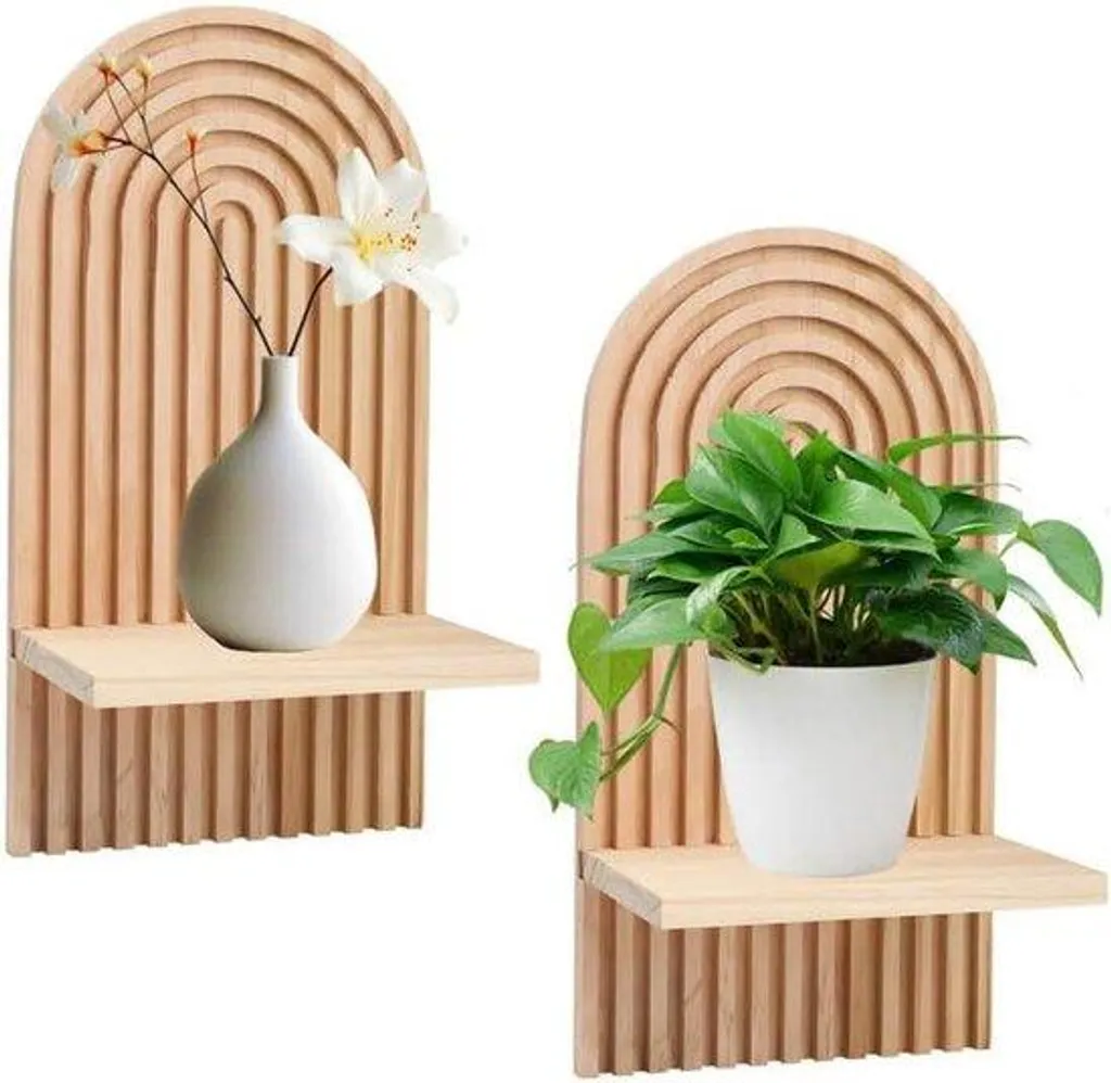 Étagère murale bois pour succulentes - Support vert arc-en-ciel de 18 cm