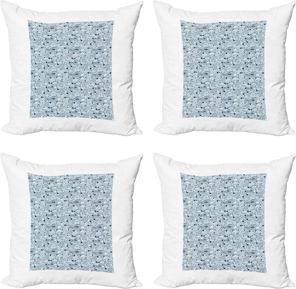 ABAKUHAUS Blau Kissenbezug Set (4 Stück), Skizze von Seetiere, Moderner Doppelseitiger Digitaldruck, 60 cm x 60 cm, Blau